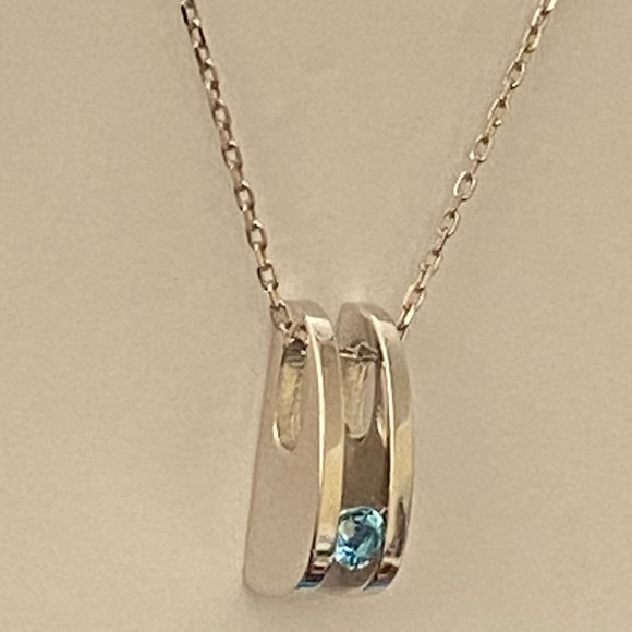 💎Blue real topaz stone silver trendy necklace - Picture 2 of 8